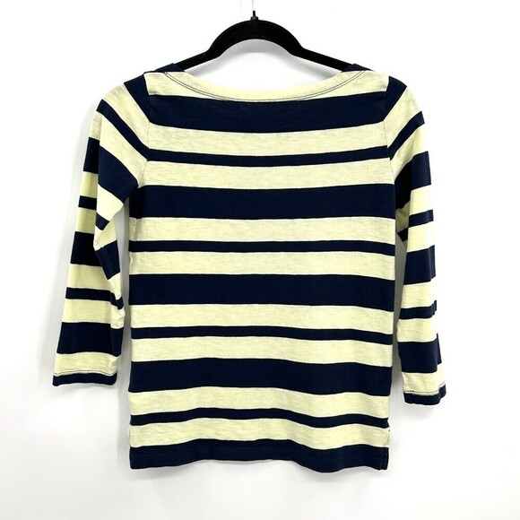 J. CREW Yellow Navy Blue Striped Painter Slub Boat Neck 3/4 Sleeve Tee Size XXS - Picture 2 of 4